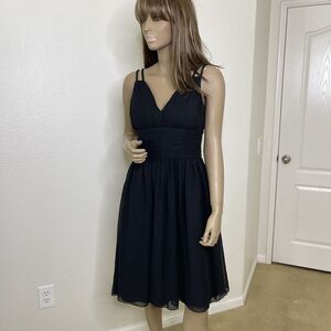 VTG Party Dress Sz 10 6 Black LBD Ruched Chiffon Wedding Guest Event Bari Jay